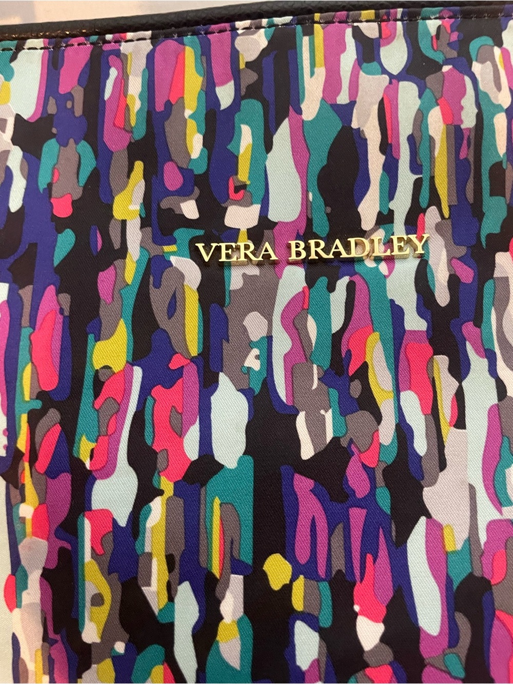 Vera Bradley Ella Tote Colorful Abstract Print Water-Resistant Bag Leather Trim - Picture 5 of 16